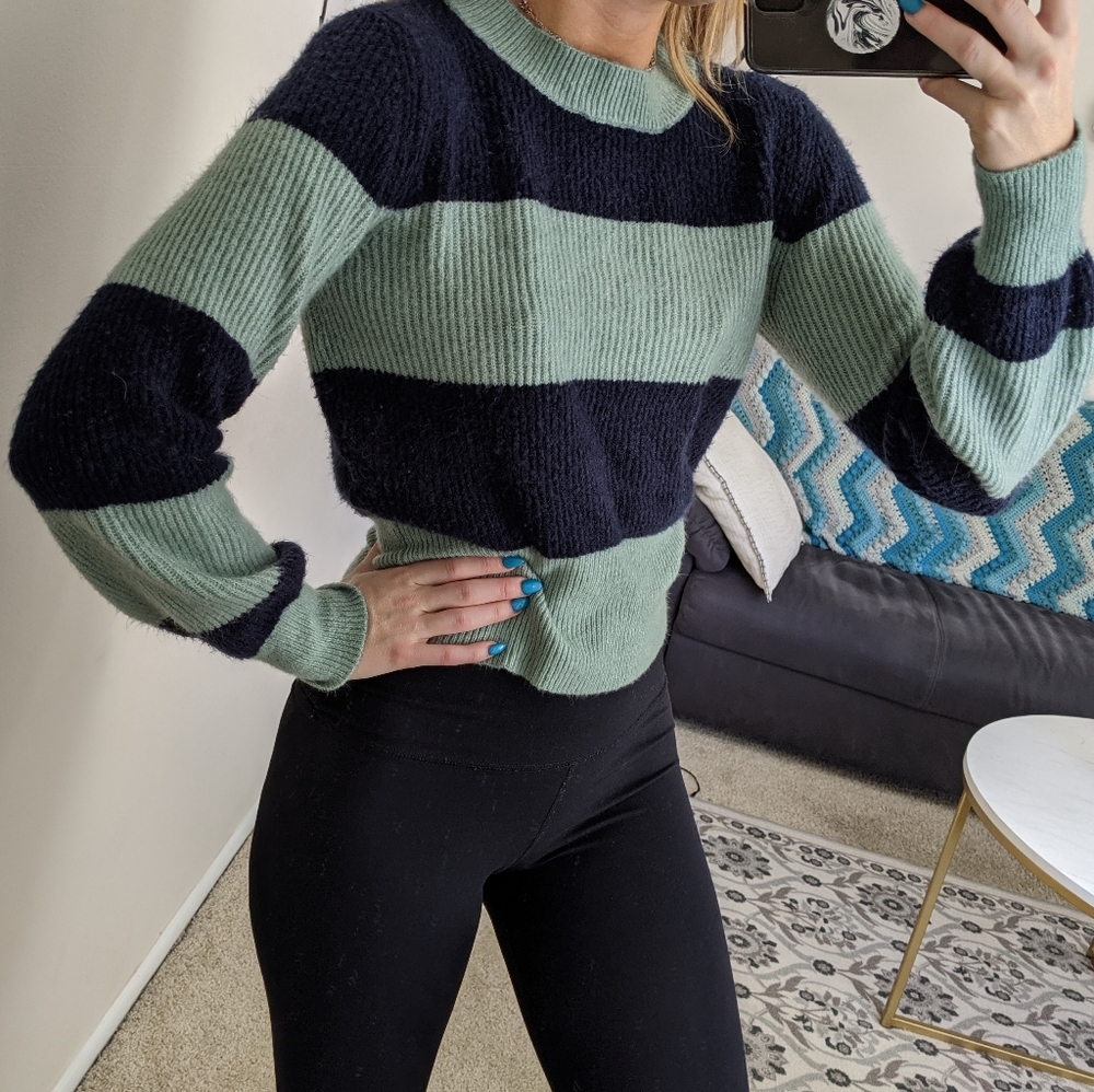Free people stripped fuzzy knitted sweater